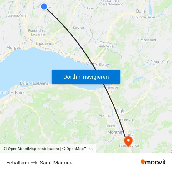 Echallens to Saint-Maurice map