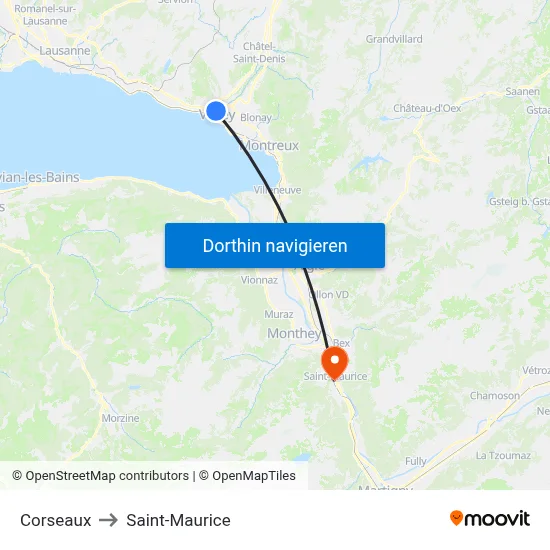 Corseaux to Saint-Maurice map