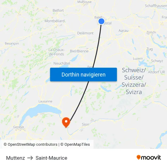 Muttenz to Saint-Maurice map