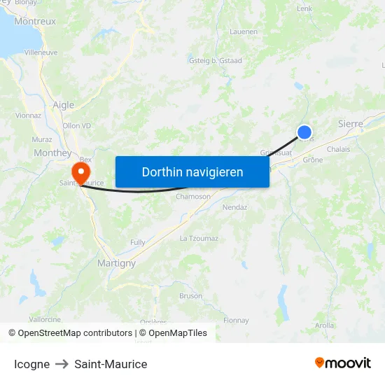 Icogne to Saint-Maurice map