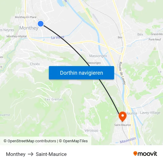 Monthey to Saint-Maurice map