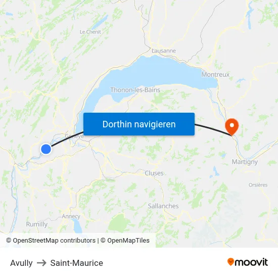 Avully to Saint-Maurice map