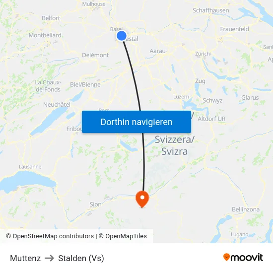 Muttenz to Stalden (Vs) map