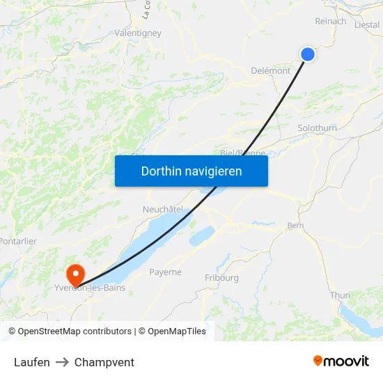 Laufen to Champvent map