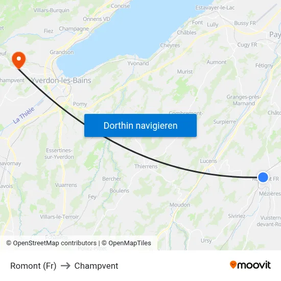 Romont (Fr) to Champvent map