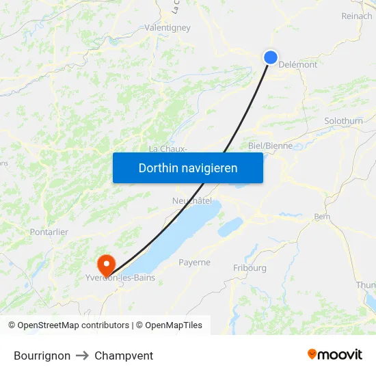 Bourrignon to Champvent map