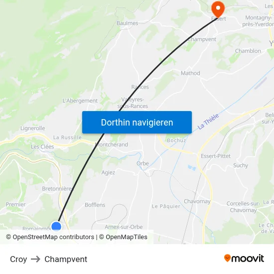 Croy to Champvent map