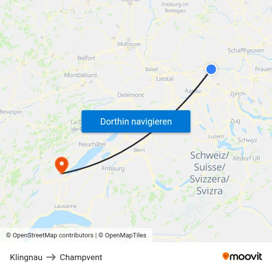 Klingnau to Champvent map