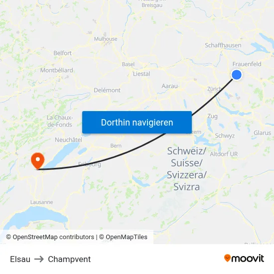 Elsau to Champvent map
