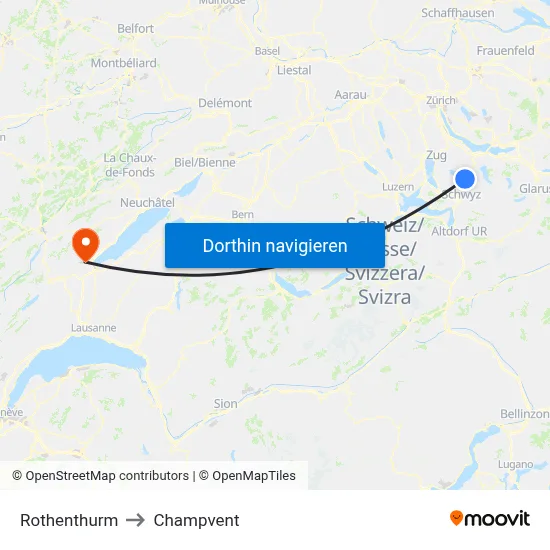 Rothenthurm to Champvent map