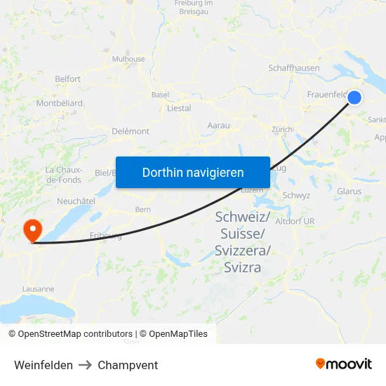 Weinfelden to Champvent map