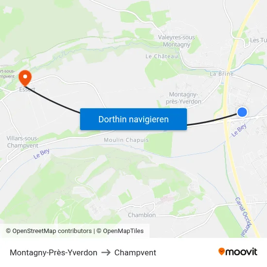 Montagny-Près-Yverdon to Champvent map