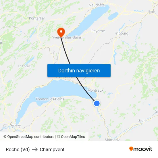 Roche (Vd) to Champvent map
