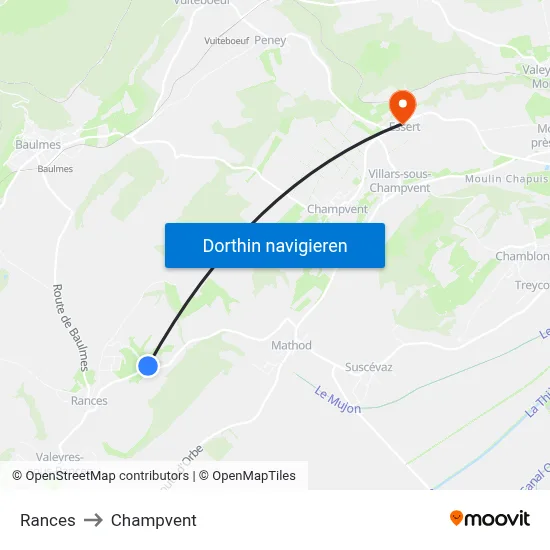 Rances to Champvent map