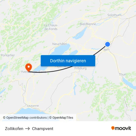 Zollikofen to Champvent map