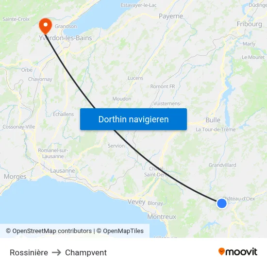 Rossinière to Champvent map