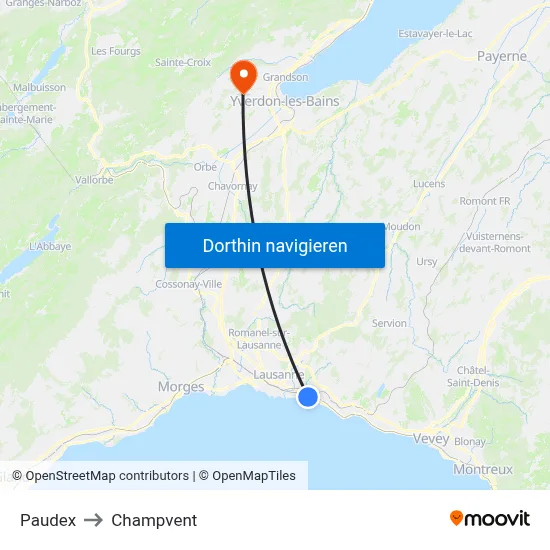 Paudex to Champvent map
