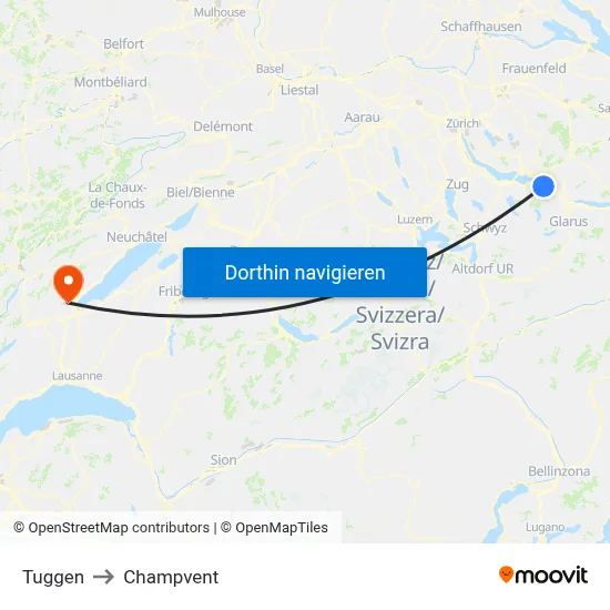 Tuggen to Champvent map