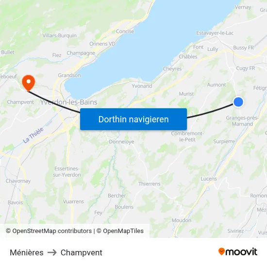 Ménières to Champvent map