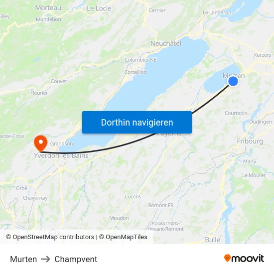 Murten to Champvent map