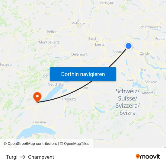 Turgi to Champvent map