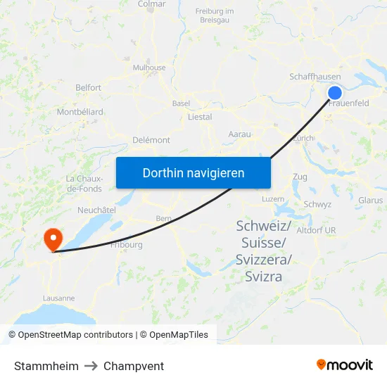 Stammheim to Champvent map