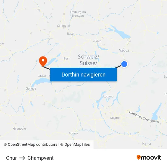 Chur to Champvent map