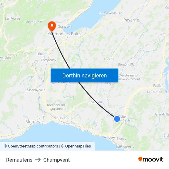 Remaufens to Champvent map