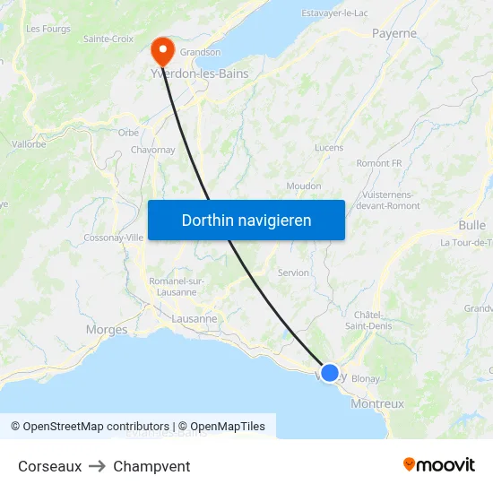 Corseaux to Champvent map