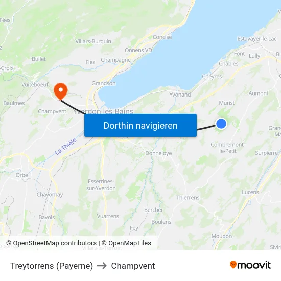 Treytorrens (Payerne) to Champvent map