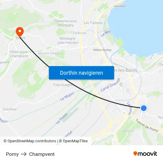Pomy to Champvent map