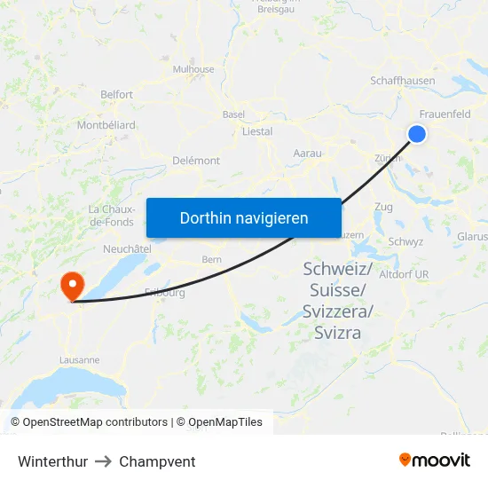 Winterthur to Champvent map