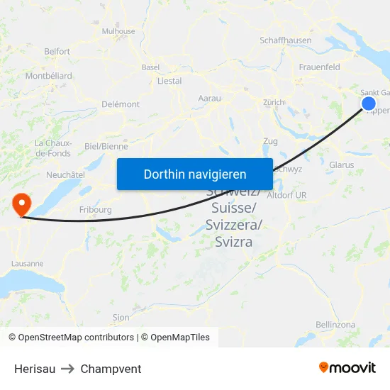 Herisau to Champvent map