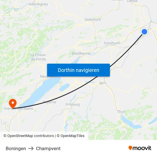 Boningen to Champvent map
