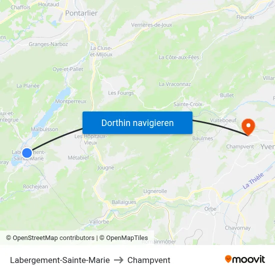 Labergement-Sainte-Marie to Champvent map
