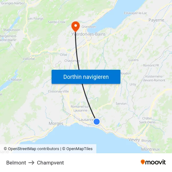 Belmont to Champvent map