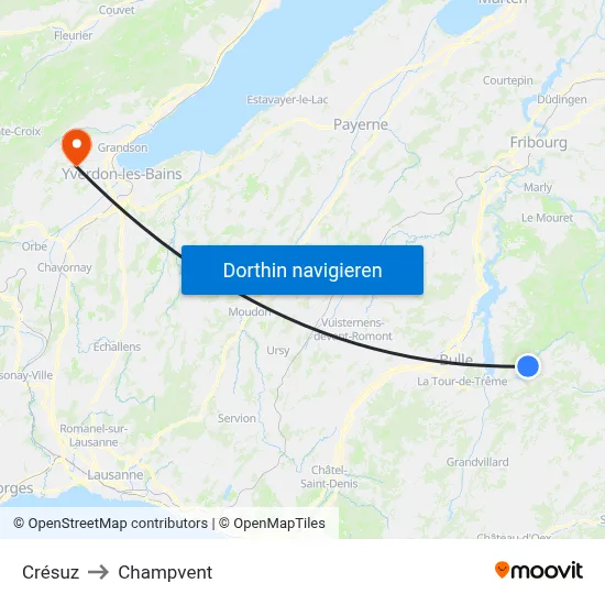 Crésuz to Champvent map
