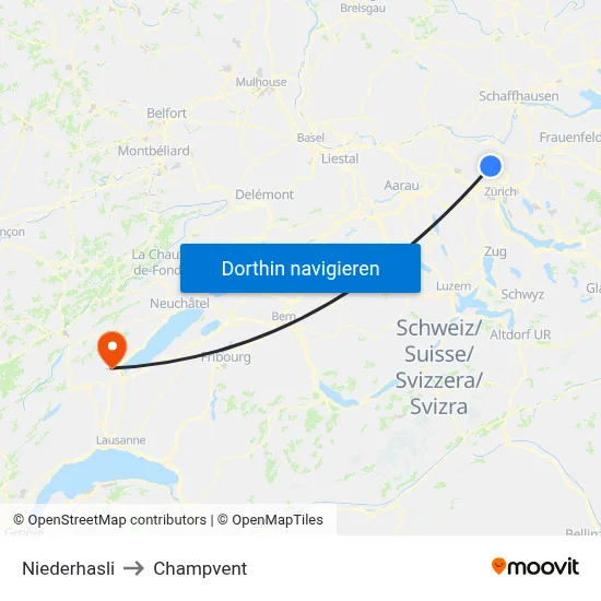 Niederhasli to Champvent map