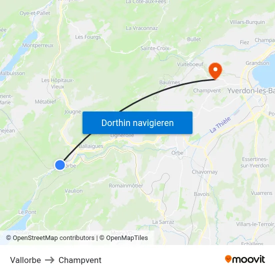 Vallorbe to Champvent map