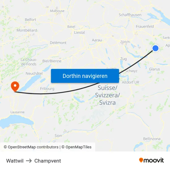 Wattwil to Champvent map
