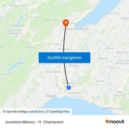 Jouxtens-Mézery to Champvent map