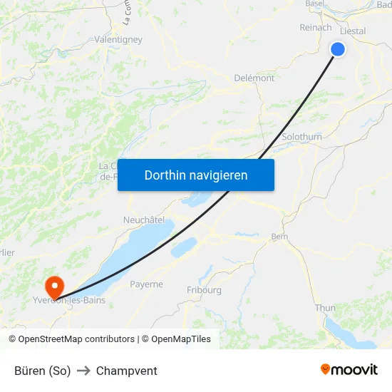 Büren (So) to Champvent map