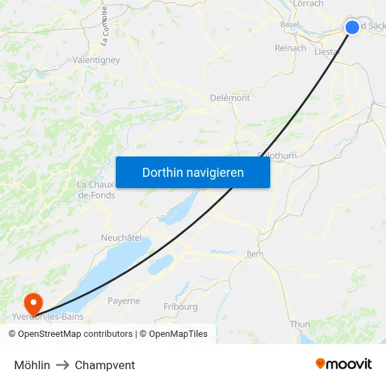 Möhlin to Champvent map