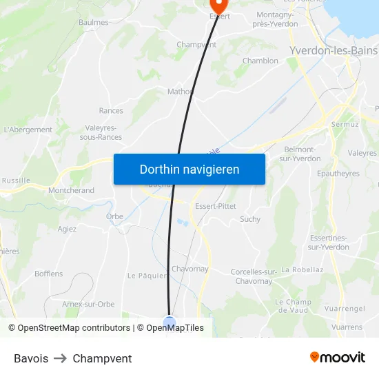Bavois to Champvent map