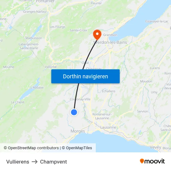Vullierens to Champvent map