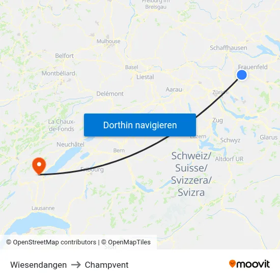 Wiesendangen to Champvent map