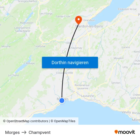 Morges to Champvent map