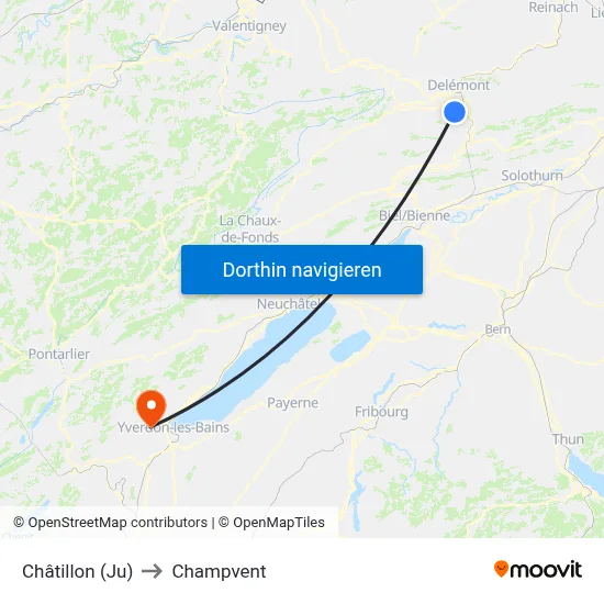 Châtillon (Ju) to Champvent map