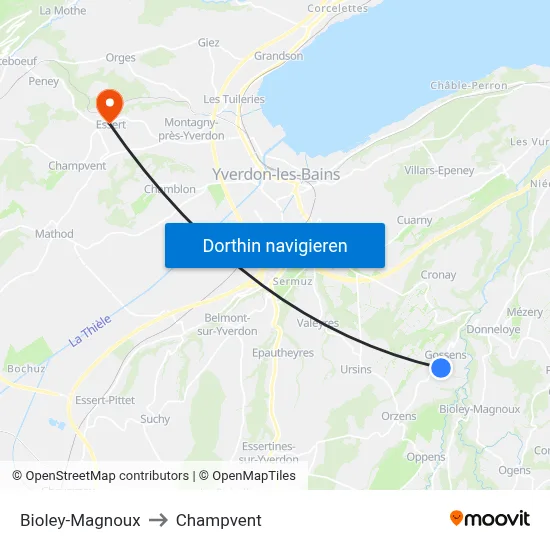 Bioley-Magnoux to Champvent map