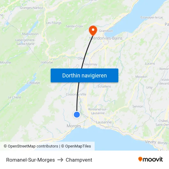 Romanel-Sur-Morges to Champvent map